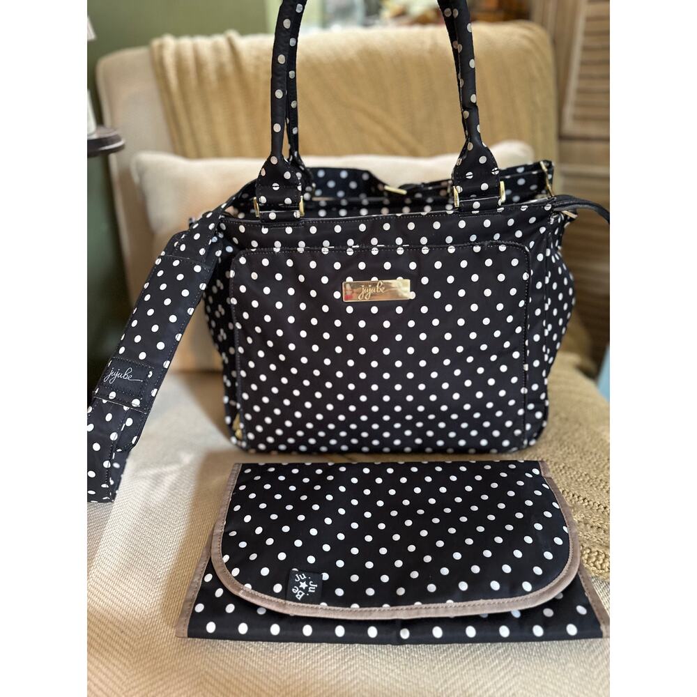 JuJuBe Be Classy Structured Multi-Functional Diaper Bag Black White Polka Dot